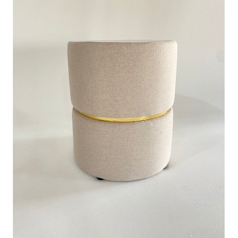 Puff Banqueta Redondo Luxo Cinta Dourada Decorar Sala Moveis (linho Bege)
