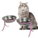 Ver imagem 2 de Comedouro Alto Duplo em Inox Pet para Gatos Ração Agua - Rosa
