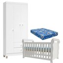 Ver imagem 1 de Berço Americano Lara com Colchão e Guarda Roupa Ternura Baby 3 Portas Branco Brilho - Incorplac
