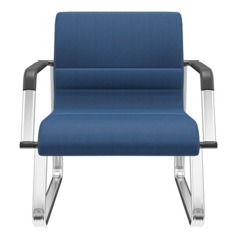 Cadeira de Escritório Recepção com Braço Fixa Cromada Lev P03 Crepe Azul - Lyam Decor