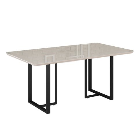 Mesa para Sala de Jantar Retangular 160x90cm MDF com Vidro Lunna Branco Preto Fosco/Off White