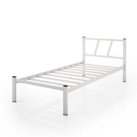 Cama Solteiro Infinito Branca em Aço Reforçado com Cabeceira Moderna e Estrado Resistente