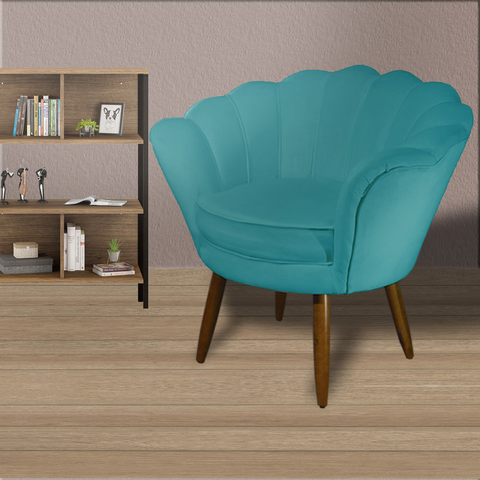 Conjunto 2 Poltronas Pétala Decorativa Estofada Suede Azul Turquesa - Incasa Decor