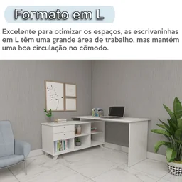 Escrivaninha Retrô em L para Escritório e Home Office com 2 Gavetas e 5 Nichos Gold - 13