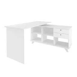 Escrivaninha Retrô em L para Escritório e Home Office com 2 Gavetas e 5 Nichos Gold - 3