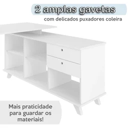 Escrivaninha Retrô em L para Escritório e Home Office com 2 Gavetas e 5 Nichos Gold - 8