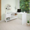Ver imagem 6 de Escrivaninha Retrô em L Mesa Escritório e Home Office com e Gold 2 Gavetas 5 Nichos 145cm Branco Art