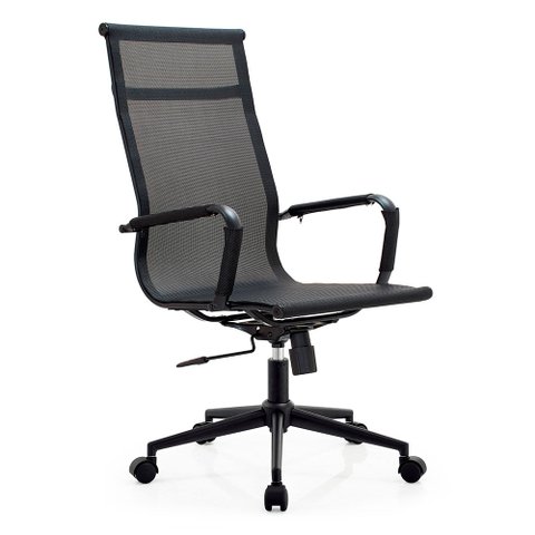 Cadeira Escritório Giratória Alta Presidente Or Design Tela Mesh Cinza Aço Preto Base Rodízio Preto
