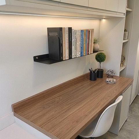 2 Aparadores para Livros Suporte Separador Bibliocanto Preto + Prateleira Suspensa Multiuso 60cm