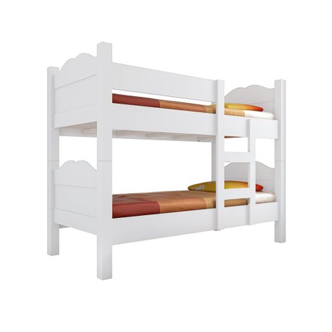 Conjunto Quarto Beliche Madrid + Guarda-Roupa Domus Max 4 Portas com 2 Colchões - Branco/Off-White