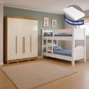 Ver imagem 3 de Conjunto Quarto Beliche Madrid + Guarda-Roupa Domus Max 4 Portas com 2 Colchões - Branco/Off-White