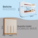 Ver imagem 2 de Conjunto Quarto Beliche Madrid + Guarda-Roupa Domus Max 4 Portas com 2 Colchões - Branco/Off-White