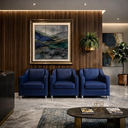 Ver imagem 2 de Kit 3 Poltronas Reforçadas Recepção Barbearia Tecido Corino Azul-marinho