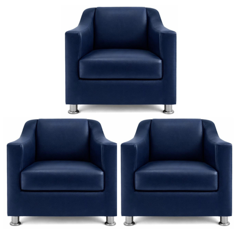 Kit 3 Poltronas Reforçadas Recepção Barbearia Tecido Corino Azul-marinho