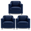 Ver imagem 1 de Kit 3 Poltronas Reforçadas Recepção Barbearia Tecido Corino Azul-marinho