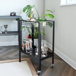 Bar Carrinho em Aço 2 Prateleiras 3 Ganchos com Rodízios Guarujá 