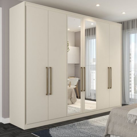 Guarda-roupa Casal Guarujá 6 Portas 6 Gavetas com Espelho 100% Mdf Off White - Panorama Móveis