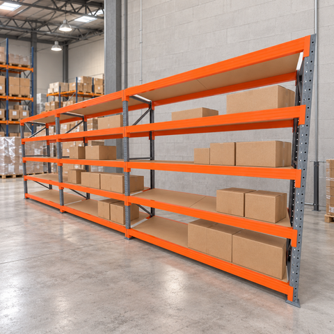 Mini Porta Pallet 200 Kg por Nivel Inicial +2 Continuação com 5 Niveis Laranja com Mdf Cru