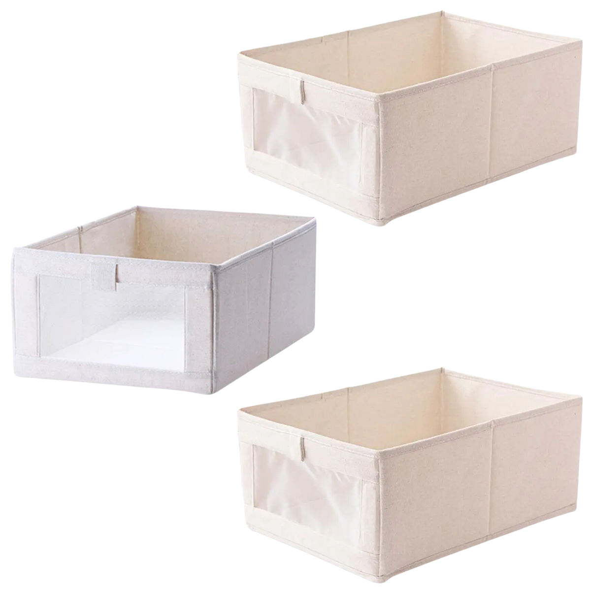 Caixa Organizadora Organiz Tecido com Visor 47x27x17cm 03un Cor:bege - 1