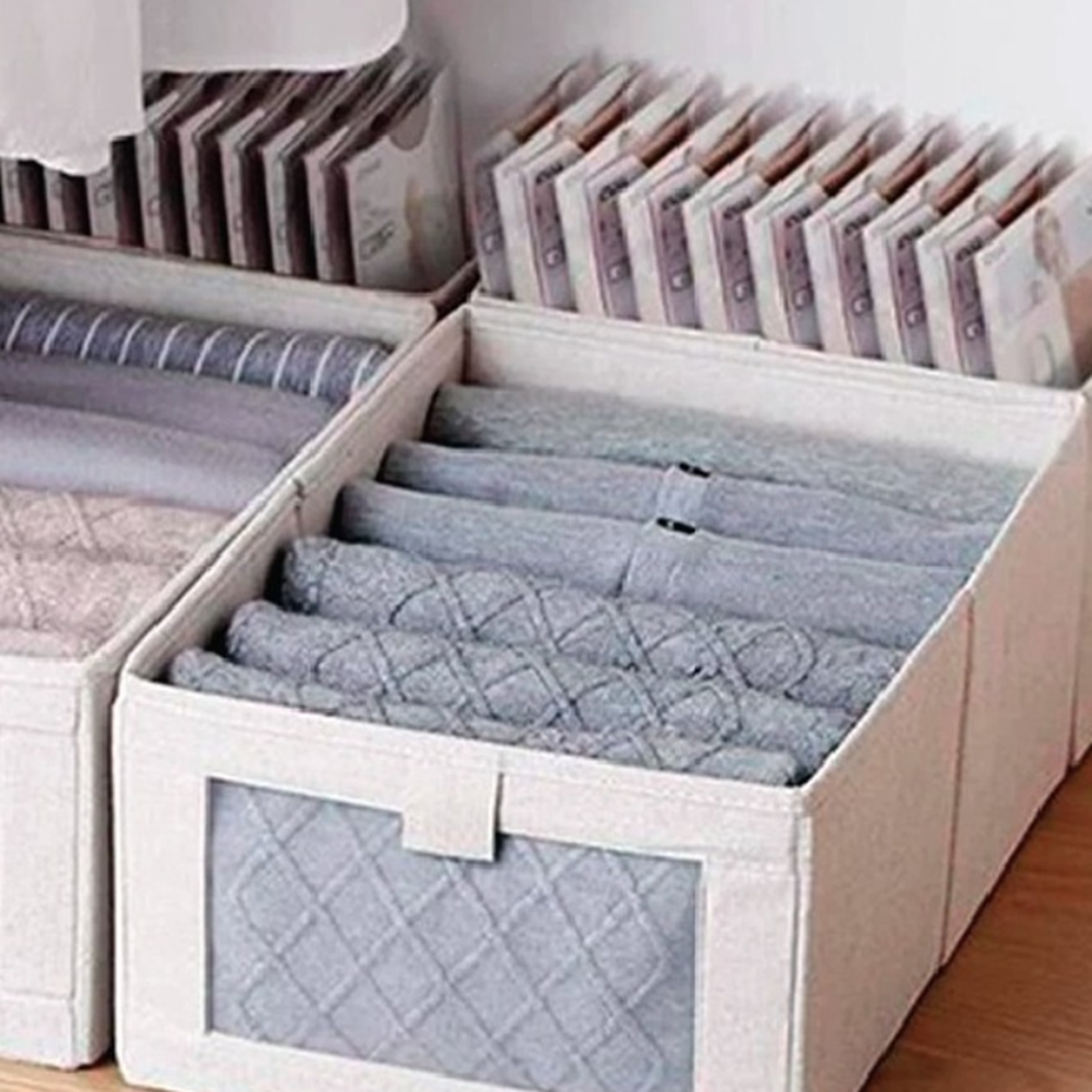 Caixa Organizadora Organiz Tecido com Visor 47x27x17cm 03un Cor:bege - 8