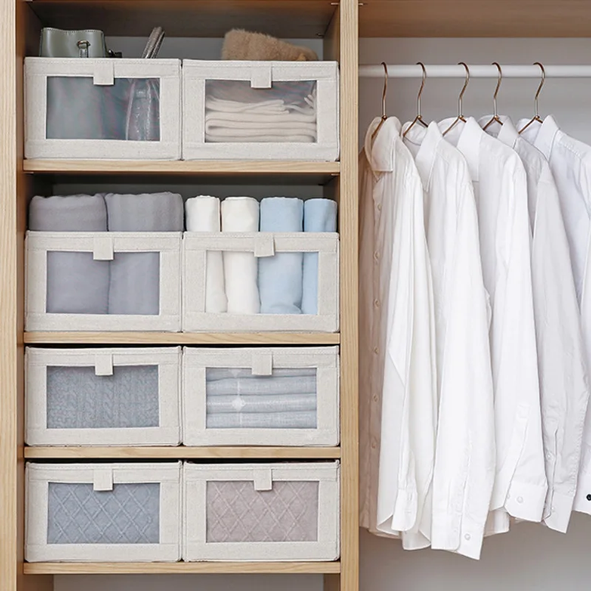 Caixa Organizadora Organiz Tecido com Visor 47x27x17cm 03un Cor:bege - 3