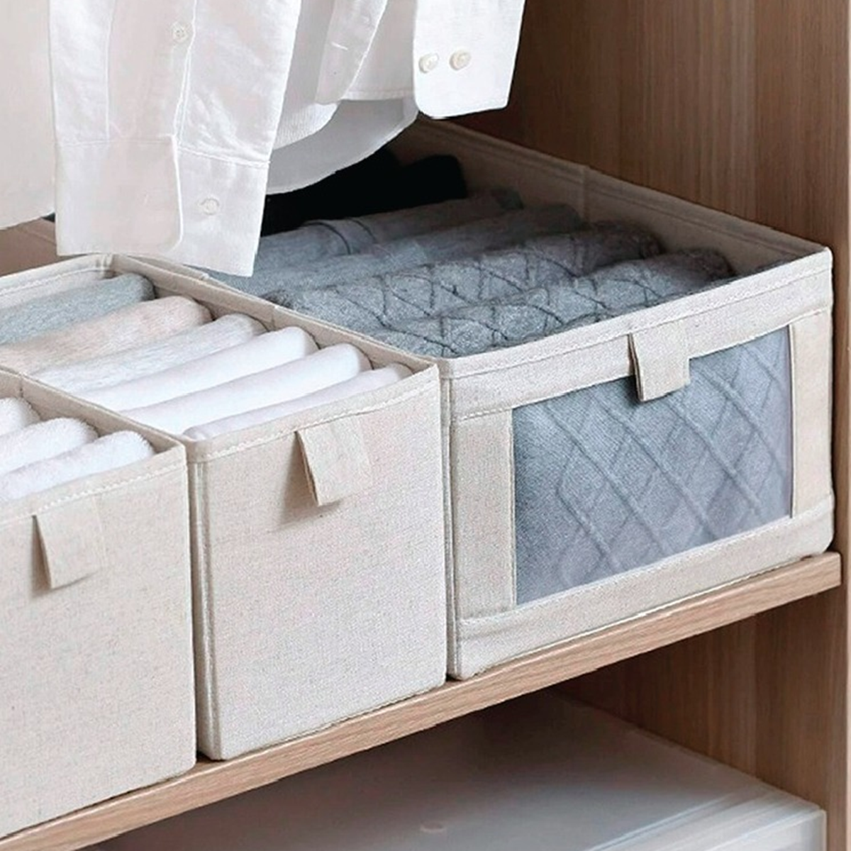 Caixa Organizadora Organiz Tecido com Visor 47x27x17cm 03un Cor:bege - 5