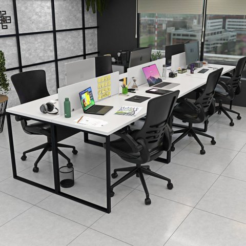 Escrivaninha Mesa Escritório 6 Lugares 360cm Industrial Branco
