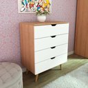 Ver imagem 2 de Cômoda Quarto 4 Gavetas Amêndoa e Branco