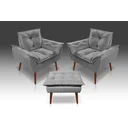 Ver imagem 1 de Kit 2 Poltronas Opala + 1 Puff Opala Suede Cinza Claro - Tucanos Estofados
