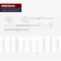 4 Corrediças Telescópica Light Trilho de Gaveta 25kg Par 35cm - 2 Pares - 5