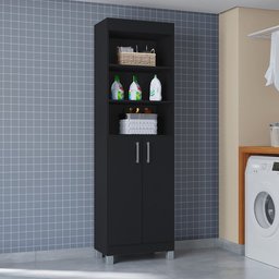 Armário Multiuso Versati Preto com 2 Portas para Lavanderia com Design Moderno Poquema - 1