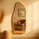 Ver imagem 4 de Espelho Orgânico Magnus 90x40cm com Moldura Dourada – Design Moderno para Quarto, Banheiro e Sala