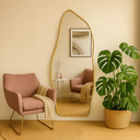 Ver imagem 2 de Espelho Orgânico Magnus 90x40cm com Moldura Dourada – Design Moderno para Quarto, Banheiro e Sala