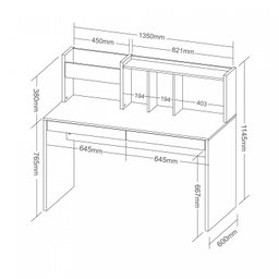 Escrivaninha com Painel France 2 Gavetas 135cm Artany Branca - 3