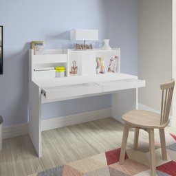 Escrivaninha com Painel France 2 Gavetas 135cm Artany Branca - 1