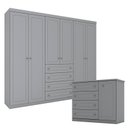 Ver imagem 1 de Cômoda e Guarda Roupa Casal 6 Portas Americano Cinza – Henn
