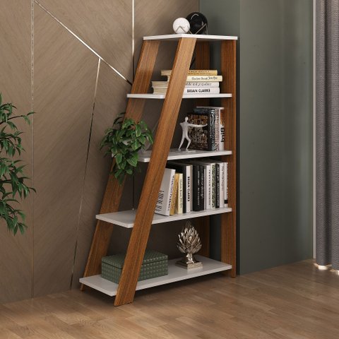 Estante de Livros 82CMX134CM Escada Multiuso 5 Prateleiras Branco Artany
