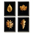 Ver imagem 2 de Kit 4 Quadros Decorativos Folhas Douradas 24x18cm - com Vidro:madeira Branca