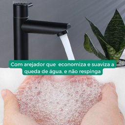 Torneira Bancada Simples Alta Bica Reta Preta - Modelo Parana - Preto - 5
