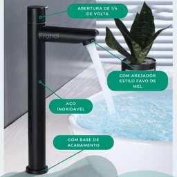 Torneira Bancada Simples Alta Bica Reta Preta - Modelo Parana - Preto - 3