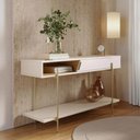 Ver imagem 1 de Aparador para Sala de Estar 1 Porta 135cm Pés Industrial Dourado Mosele C04 Off White Matte Freij