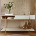 Ver imagem 3 de Aparador para Sala de Estar 1 Porta 135cm Pés Industrial Dourado Mosele C04 Off White Matte Freij