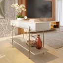Ver imagem 4 de Aparador para Sala de Estar 1 Porta 135cm Pés Industrial Dourado Mosele C04 Off White Matte Freij