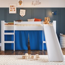 Cama Infantil Elevada com Escorregador e Cortina  - 2