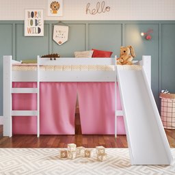 Cama Infantil Elevada com Escorregador e Cortina  - 2
