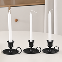Ver imagem 1 de Castiçal Porta Vela 3 Unidades de Metal Preto com Bandeja e Alça – Suporte para Vela Cônica | Decora