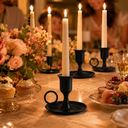Ver imagem 2 de Castiçal Porta Vela 3 Unidades de Metal Preto com Bandeja e Alça – Suporte para Vela Cônica | Decora