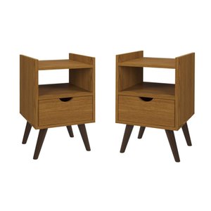 Kit Mesa de Cabeceira Quarto Casal Estilo Retro Alice:freijo