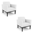 Ver imagem 1 de Kit 2 Poltronas Decorativas Isabella Pés Fixo em Madeira Preto Pu Branco G19 - Gran Belo