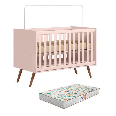 Berço Americano Q Encanto 3820 Retrô Rosa com Colchão Gazin - Qmovi